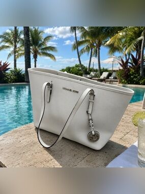 Michael Kors White Jet Set  Saffino Leather Tote Bag